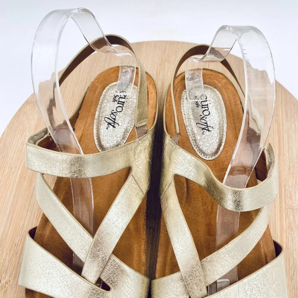 Eurosoft Sandals Womens 10 Gold Vegan Leather Slingback Flats Peep_4